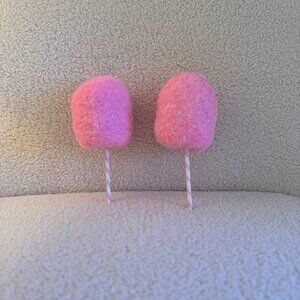 Set of 2 Pink Wool Cotton Candy Ornaments
